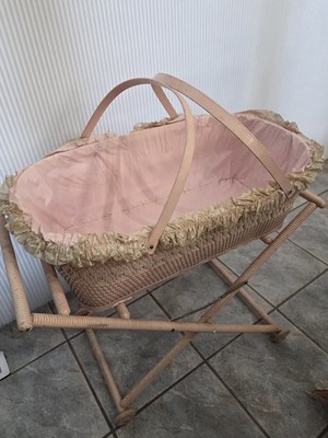Vintage MidCentury (Mid 50s) Pink Wicker Baby Bassinet/Cradle With
