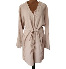 La Miel Dress Gauzy Size M Neutral Beige Long Sleeve Button Down Casual Boho