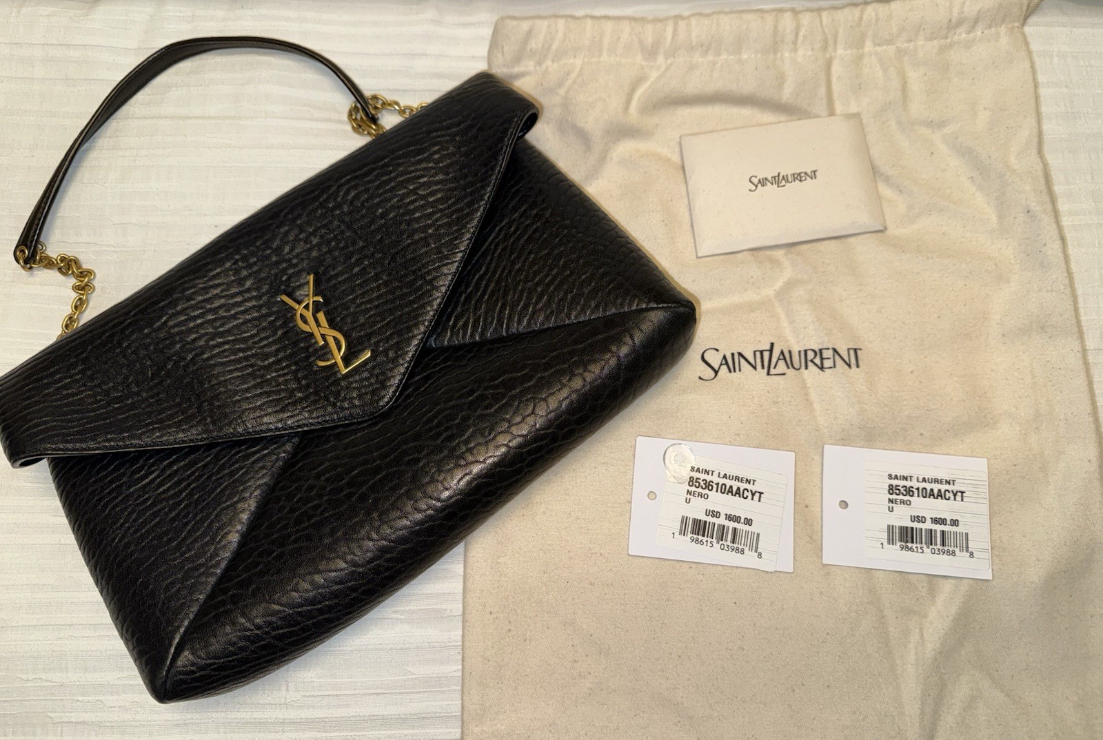 AUTHENTIC Saint Laurent YSL Black Leather Flap Envelope Bag Only Used 2 Times