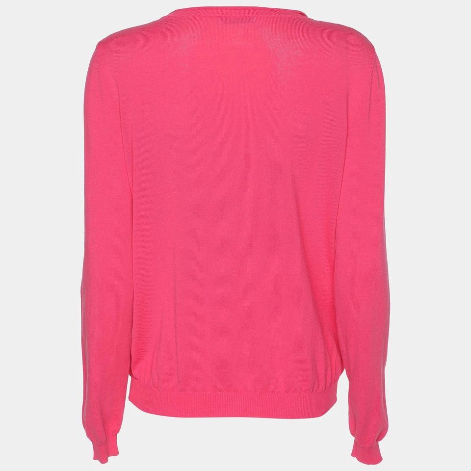 Suéter Moschino Barato y Elegante Rosa Algodón Tejido Apliques Florales Botón Frontal M Foto 2 de 4