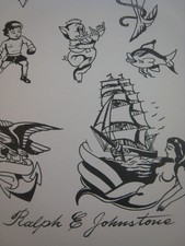 Vint. ORIGINAL PRODUCTION Tattoo Flash ZEIS 1960S ... 8.5'' X 11'' IN. JOHNSTONE