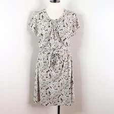 Dialogue Women’s M Brown & White Leaf Print Stretch Belted Midi Tea Dress