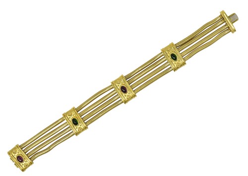 SeidenGang 1990's Tourmaline 18 Karat Yellow Gold Multi-Strand Vintage Bracelet - Picture 1 of 9