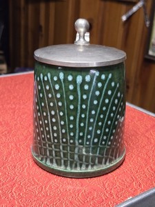 Old Vintage Antique green Lidded German beer stein Germany signed