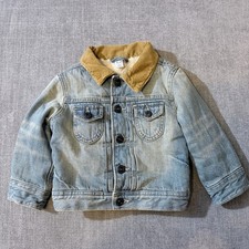 Baby Gap Kids Denim Sherpa Lined Jacket Tan Corduroy Collar Light Wash 18-24M
