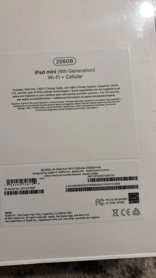 Apple iPad mini 6th Gen A2568 256GB, Wi-Fi + 5G, 8.3 in - Pink - Brand New Seal - Image 2 of 4