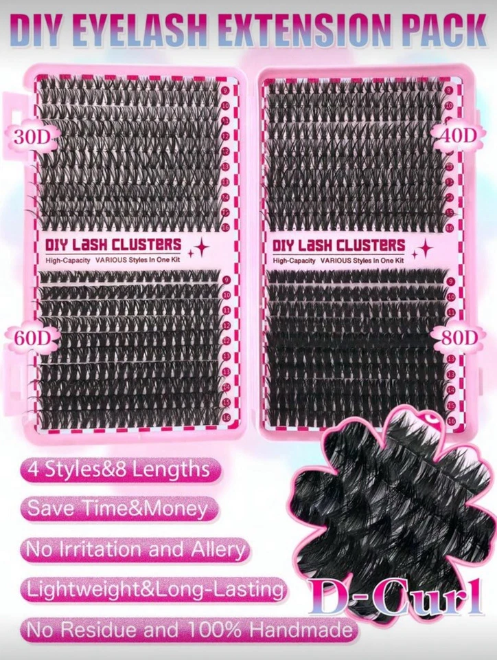 800 Pieces D Curl Cluster Lashes Mink Effect Thick Fluffy Long Bond And Seal Kit - Image 3 of 4