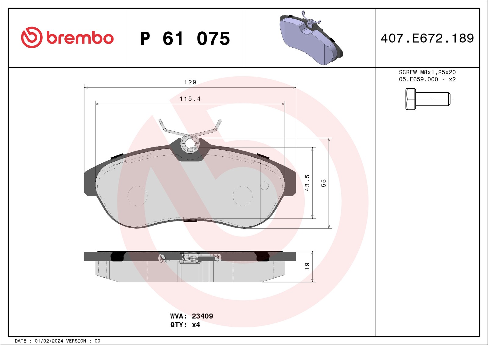 BREMBO P 61 075 Bremsbeläge Vorne für Citroen C3 C2 Enterprise - Bild 5