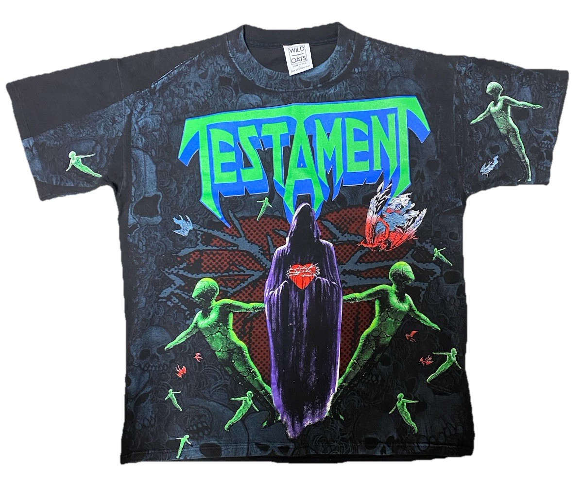 Vintage 1992 Testament Kanye West AOP Metal Band Tee Shirt Sz L