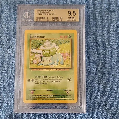 Pokémon Bulbasaur Base Set Unlimited 1999 Beckett 9.5Gem Mint #44/102
