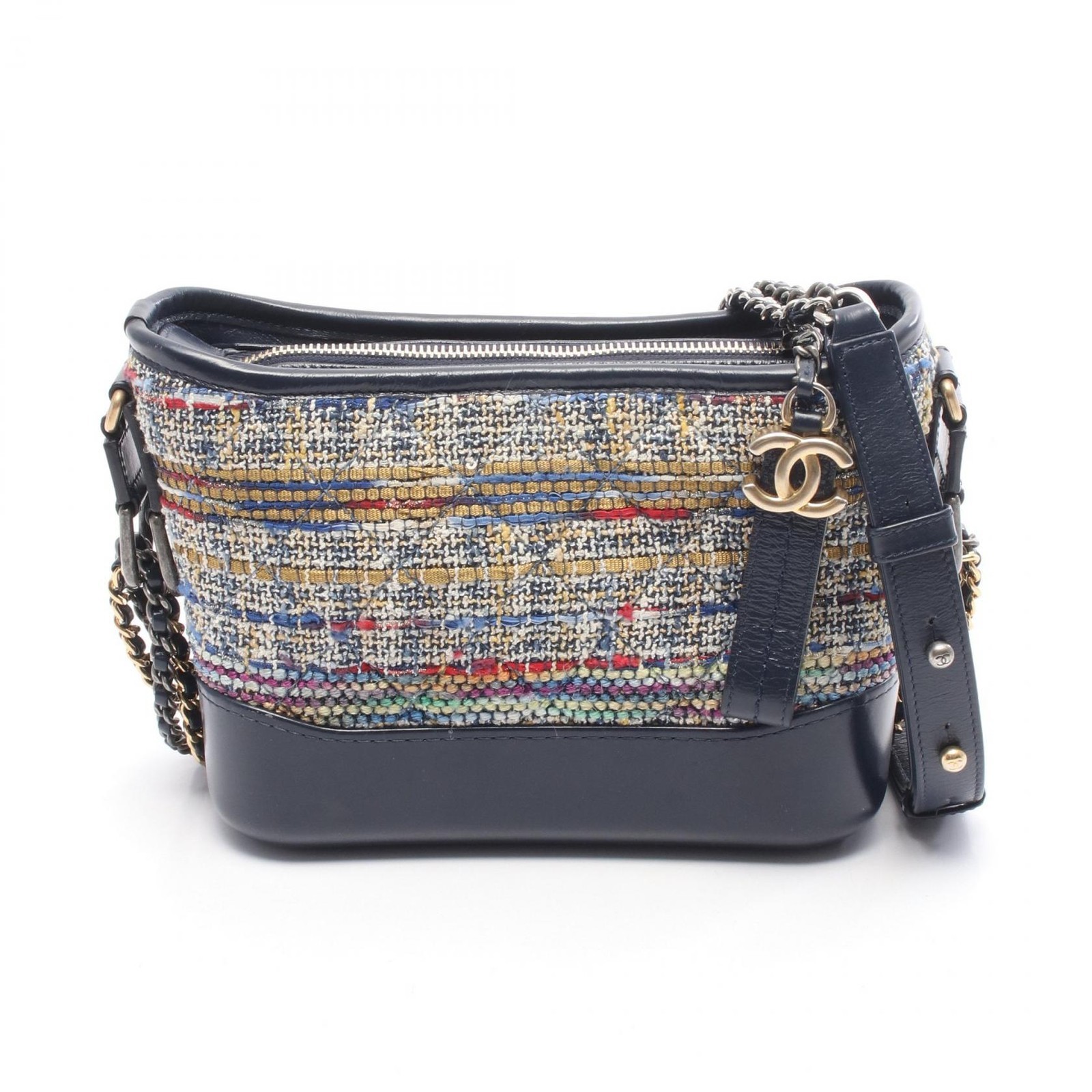 CHANEL Gabriel De Chanel Small Hobo Shoulder Bag Fabric leather Navy Multicolor