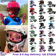 DOT Youth Kids Motorcycle Helmet Dirt Bike ATV Off-Road Helmet w/ Goggles Gloves