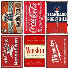 8"X12" Metal Sign Lot Of 6 Coca-Cola Milwaukee Standard Union 76 Pegasus Winston