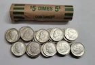 Roll of 50 Silver Roosevelt Dimes $5 Face Value 90% Silver 1960-1964