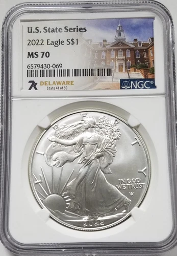 Delaware | 2022 American Silver Eagle | NGC MS70 | .999 Silver $1 ASE | seven k