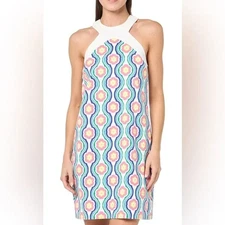 Trina Turk Triton Size 6 Dress Gulfstream Floral Print Halter Neck Sheath Dress