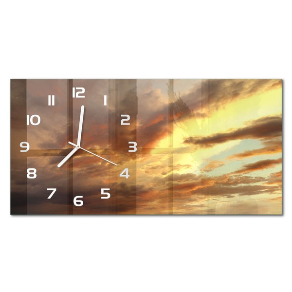 Glasuhr Wanduhr Mit FließEnden Zeigern Sonnenaufgang WeißE Zeiger 60X30 Cm-image