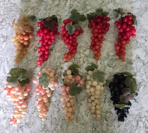 VTG Lot Grape Clusters Rubber 10 Clusters/Plastic Red Cream With Pink, 1 Purple 