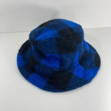 Swanndri Wool Crusher Bucket Hat Winter Cap Size Medium Blue Black Plaid