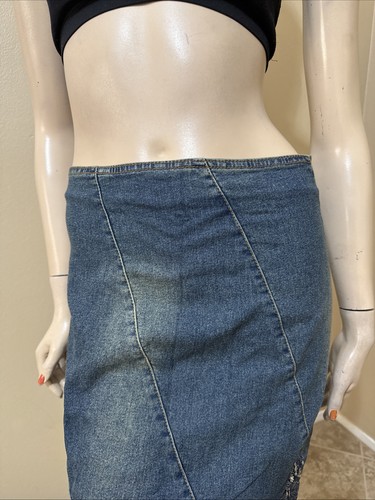 Women’s Blue Denim Cotton Casual Beads Embroidery Boho Size XL(10-12) Skirt 3712 - Picture 3 of 23