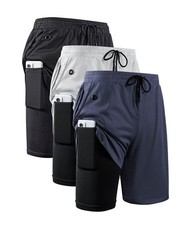 3 Pack Mens 2 in 1 Running Shorts Quick Dry Gym Athletic Workout Shorts with ...