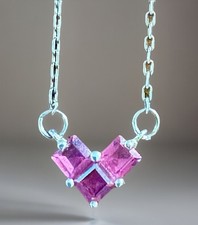 Tiny Pink Crystal Heart Sterling Silver Necklace  8 3/4  