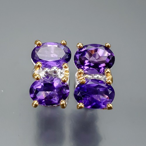 Women jewellery Natural Amethyst Earrings 925 Sterling Silver /E123344