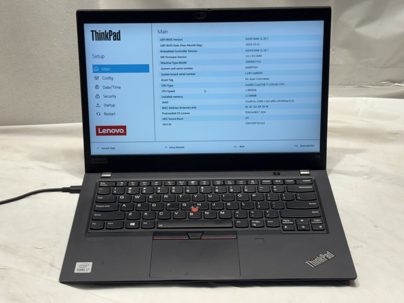 Lenovo ThinkPad T14 Intel core i7-10510U @1.80GHz 12GB RAM Laptop No/ hdd