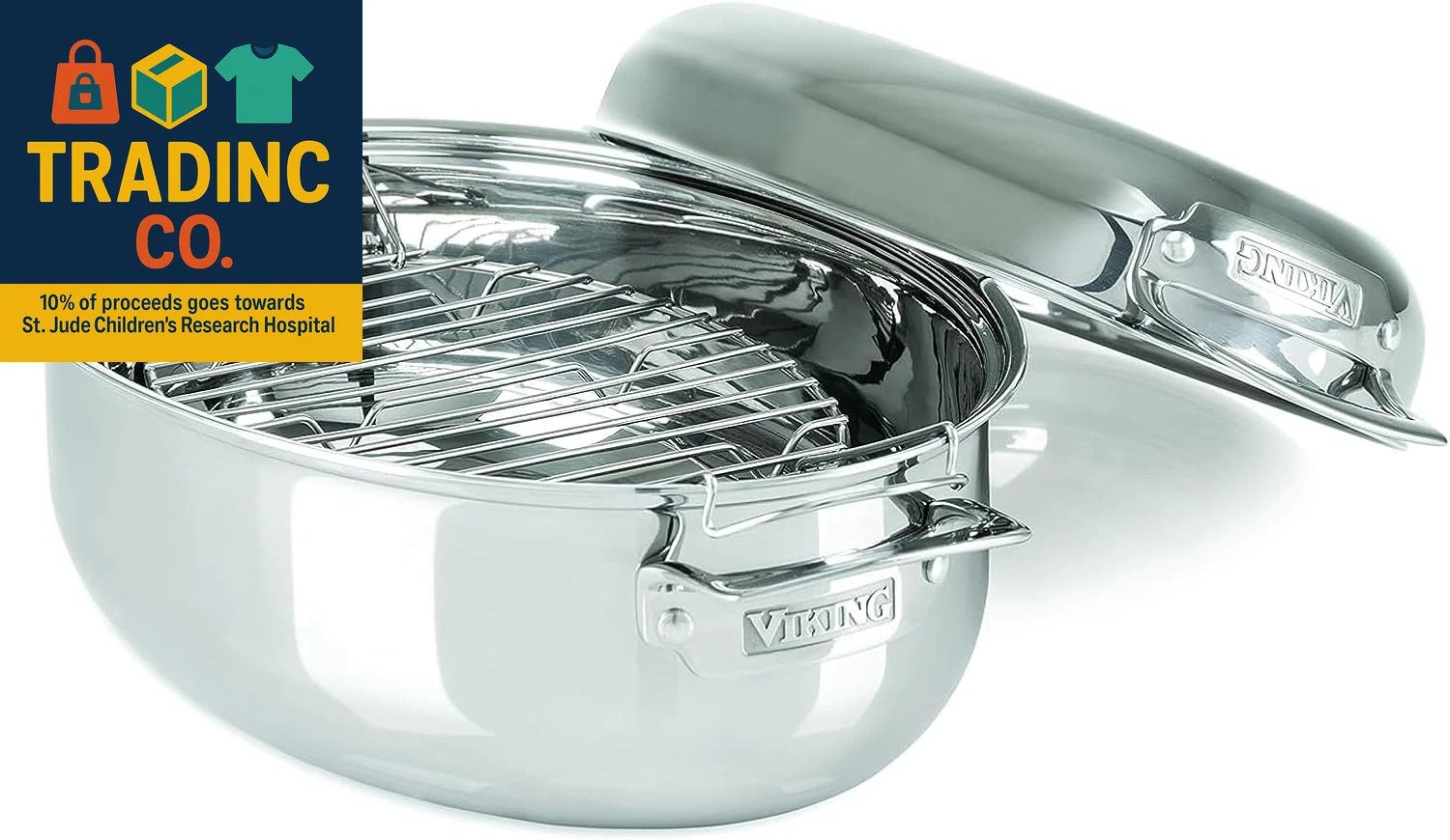 3-Ply Oval Roasting Pan, 8.5 Quart, Stainless Steel Kitchen Cookware with Metal