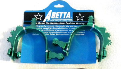 Woman's Size Abetta Brand Metallic Green Sidewinder Spurs w/Rowels