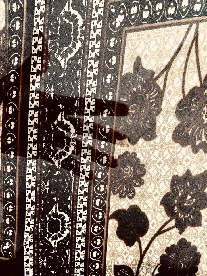 Island Batik Print Sheer Polyester Chiffon Fabric Brown Yellow 59" Wide 58" Long - Image 3 of 4