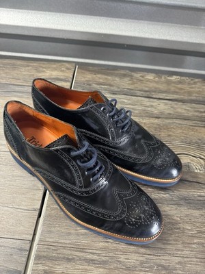 Trickers  Long Wing Tips Black Orange Soles Size 7.5