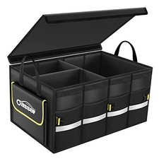 Oasser Car Trunk Organizer, 3 Compartments Collapsible Standard Black