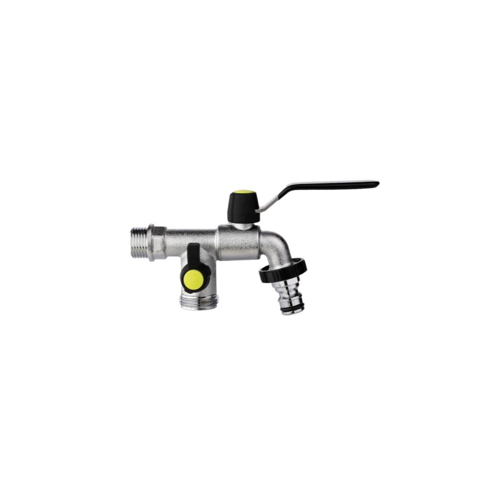 Robinet laiton 1/4 tour pour 2 sorties filetées vanne double