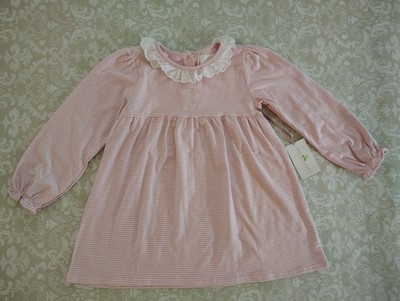 Cecil and Lou 8 Pink White Striped Top Shirt Monogrammed ''A'' Eyelet Lace Trim