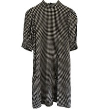 Ganni Black White Gingham Puff Sleeve Mini Dress Size 34 US 2 Cottage Picnic