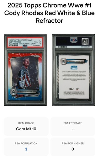 2025 Topps Chrome WWE American Nightmare Cody Rhodes 76/85 Red White Blue PSA 10 - Picture 3 of 3