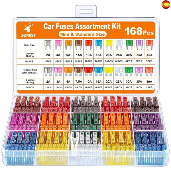 JOREST 168 Pcs 12v Fusibles Coche Kit, 114 Mini Fusibles Coche + 54 Mediano