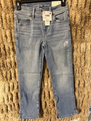American Eagle Girls Skinny Light Blue Jeans Size 0 Stretch Mid Rise Pockets