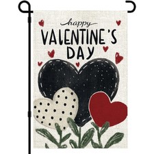 Valentine's Day Double Sided Garden Flag 12x18 Red Black Love Heart Yard Outdoor