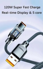 120w Super Fast USB Type-C Charging Braid Phone Charger Lead with Display LOT