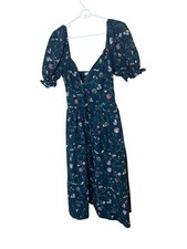 Hill House Dress Womens Medium Blue Floral Puff Sleeve Smocked Midi Sundress