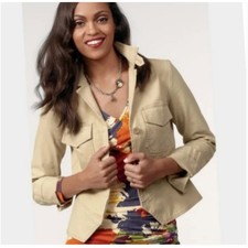 Cabi Peplum Utility Jacket Beige Cotton Stretch Style 882 Women's Medium