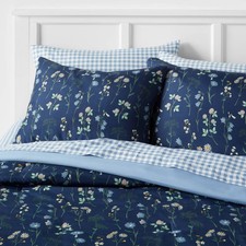 7pc Queen Floral Printed Microfiber Reversible Comforter Sheets Set Navy -