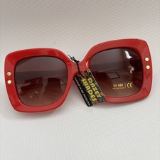 Exaggerated Classic Vintage 70's Retro Style SUN GLASSES Square Thick Red Frame