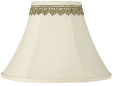 Creme Medium Bell Lamp Shade with Gold Lace Trim 7" Top x 16" Bottom x 12" High
