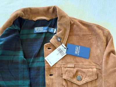 NWT Ralph Lauren Brown Suede Trucker Jacket Blackwatch Lined Mens