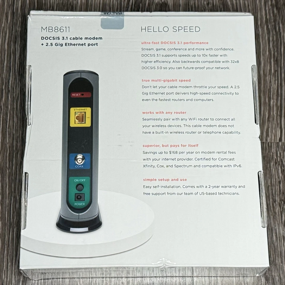 Motorola - MB8611 32x8 DOCSIS 3.1 Cable Modem 2.5 GB Ethernet - Black - Image 4 of 4