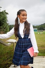 Girls Blue/Red Plaid Jumper SY9002-F1 V-Neck Pleated French Toast Sizes 4 to 14