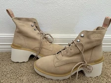 New SOREL Women's Hi-line Lace Beige Suede Boots Sz 8.5 $180